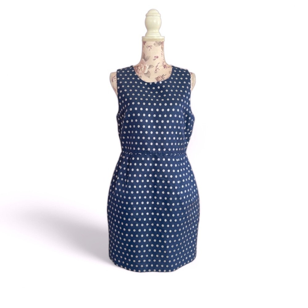 J. Crew Sleeveless Navy Dress with White Polka Dots